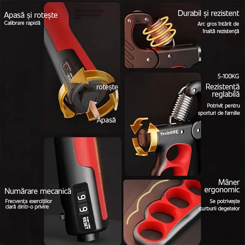 Flexor Maini Reglabil 5-100 kg, Techone Grip Trainer Flexor Maini Reglabil 5-100 kg, Techone Grip Trainer